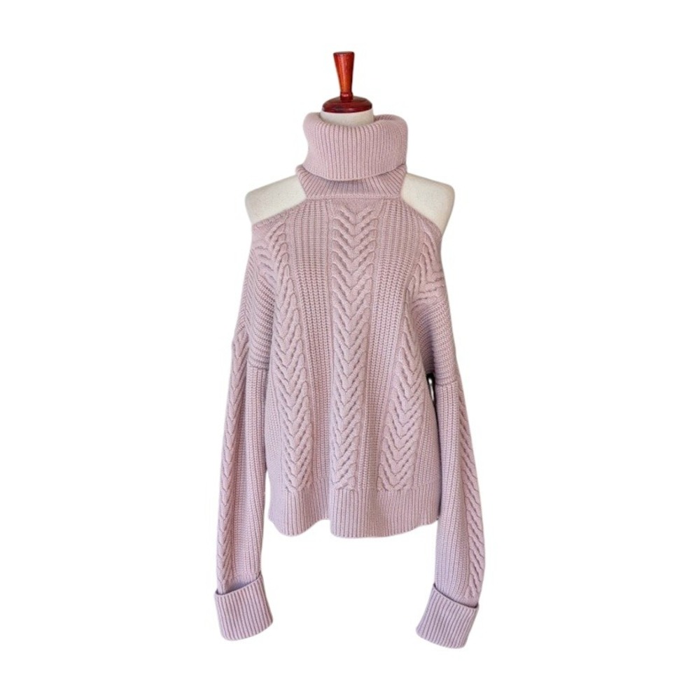 PAIGE Lorilee Pink Cable Knit Cold Shoulder Turtleneck Sweater Women's Size M